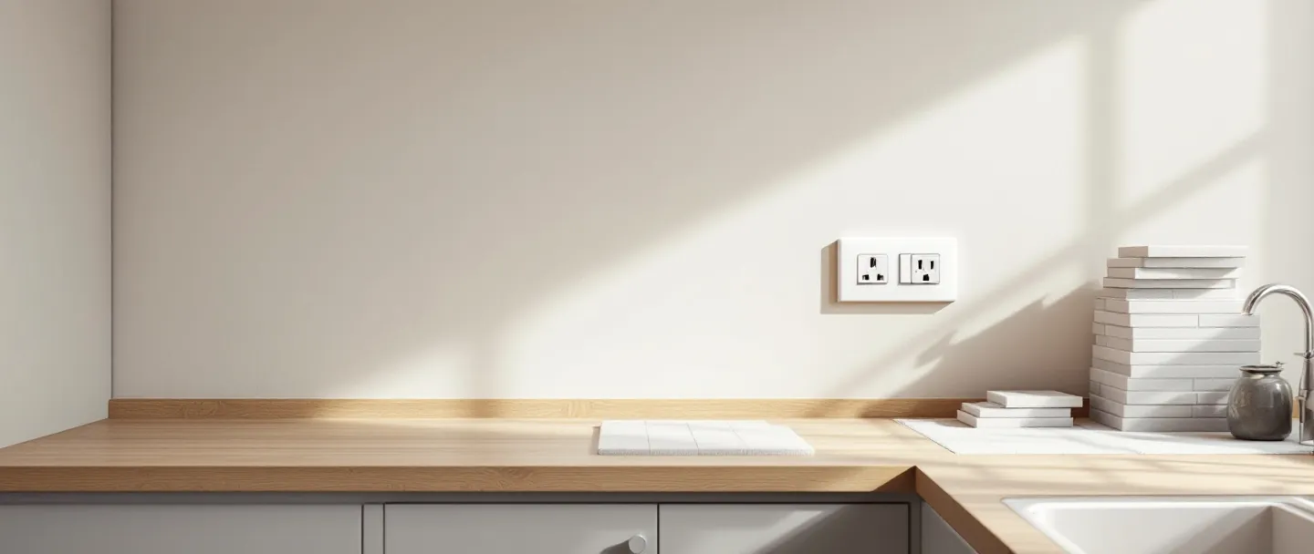 Kitchen being refitted with new socket circuits as part of a partial rewire